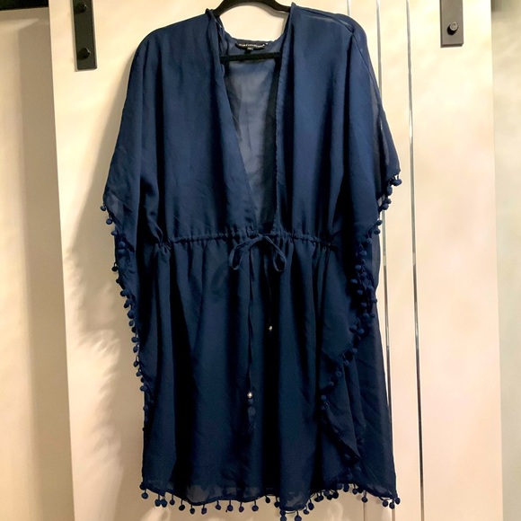 Club Collection 2X Plus Size Navy Tunic Swim Coverup with Pompom Trim - Picture 2 of 9